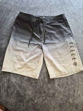 Veece Men's Ombré Board Shorts Gray White Drawstring Back Pocket Size 34 (29)